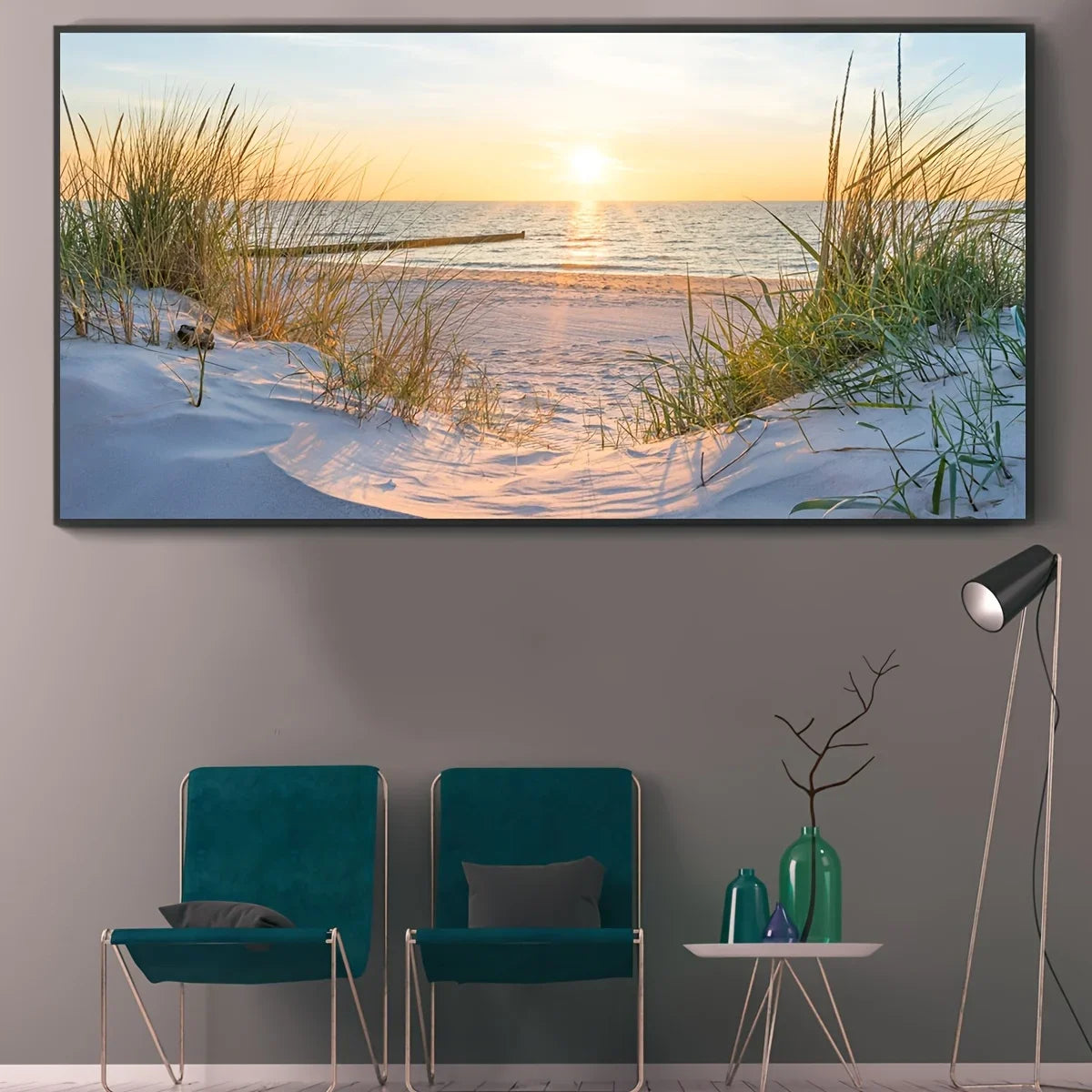 Pósteres artísticos de pared de puesta de sol de playa, pintura en lienzo de paisaje grande, impresión, imagen de decoración de pared nórdica para decoración del hogar sin marco