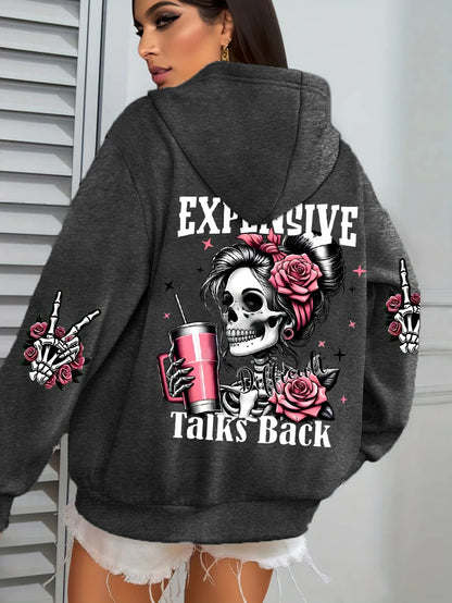 Sudadera con capucha con estampado divertido para mujer, jerséis ropa deportiva de lana para otoño, Sudadera con capucha informal con bolsillo