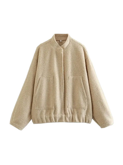 Chaqueta Bomber de gran tamaño con bolsillos para mujer, abrigo Vintage de manga larga con botón a presión, prendas de vestir exteriores para mujer, Tops elegantes