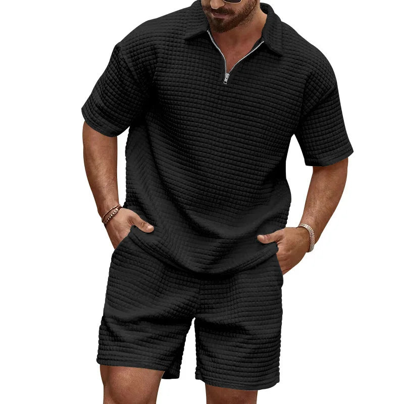 Conjunto de ropa deportiva a rayas para hombre, camiseta y pantalones cortos de manga corta