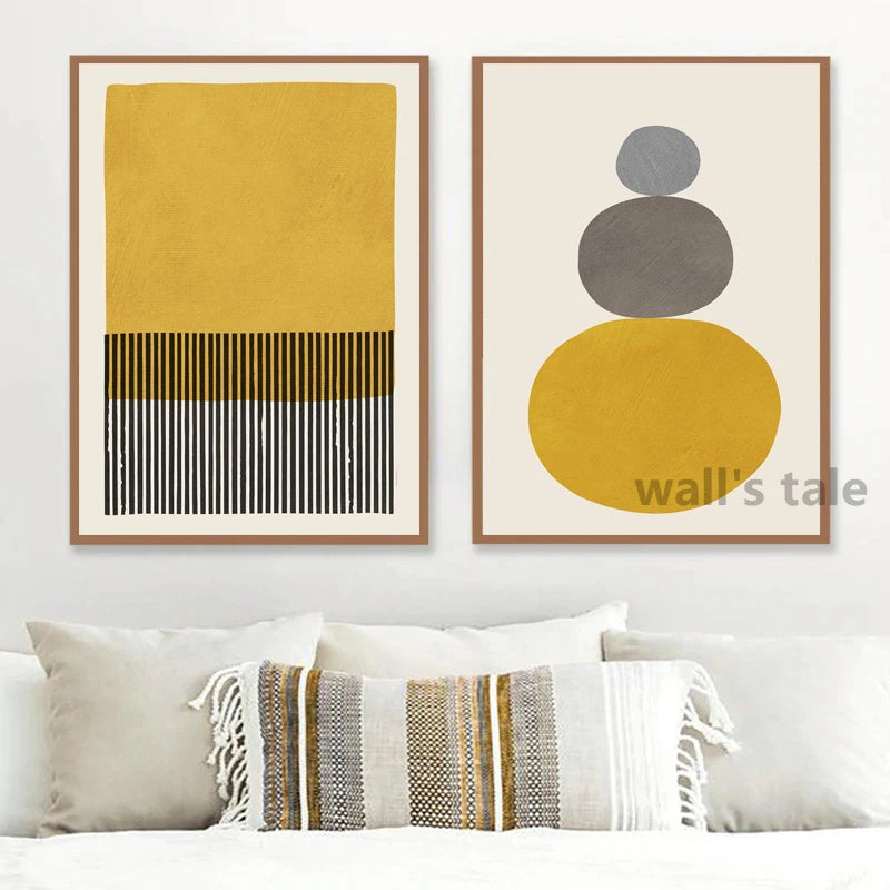 Pósteres e impresiones de pintura abstracta minimalista Original, imagen de pared, arte de pared gris mostaza y lienzo impreso para