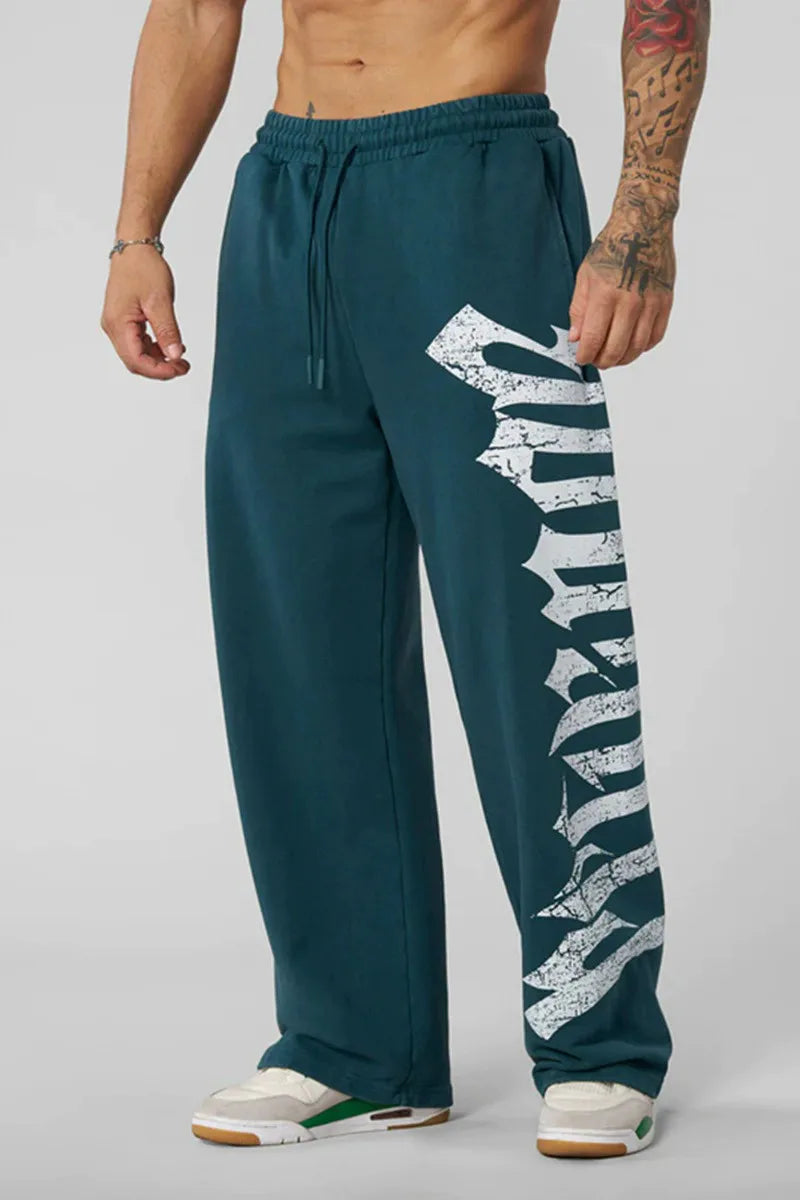 Nuevos pantalones de chándal de moda para jóvenes americanos, pantalones casuales de pierna ancha con estampado de rizo de algodón para correr de anime, pantalones de calle