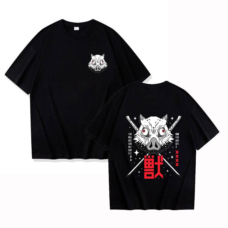 Camiseta con estampado de Hashibira Inosuke para mujer, camiseta de manga corta a la moda con estampado de anime callejero, camiseta informal de verano con personalidad