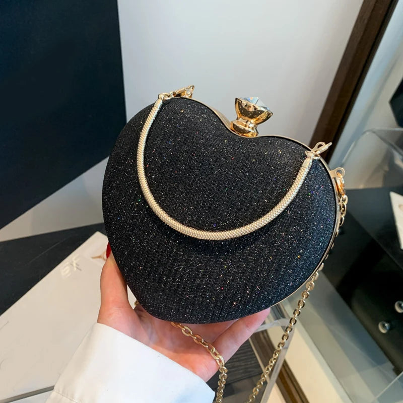 Bolso de mano de noche para mujer, bolso brillante con forma de corazón