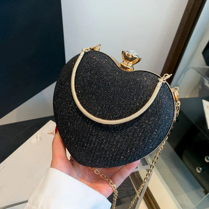 Bolso de mano de noche para mujer, bolso brillante con forma de corazón
