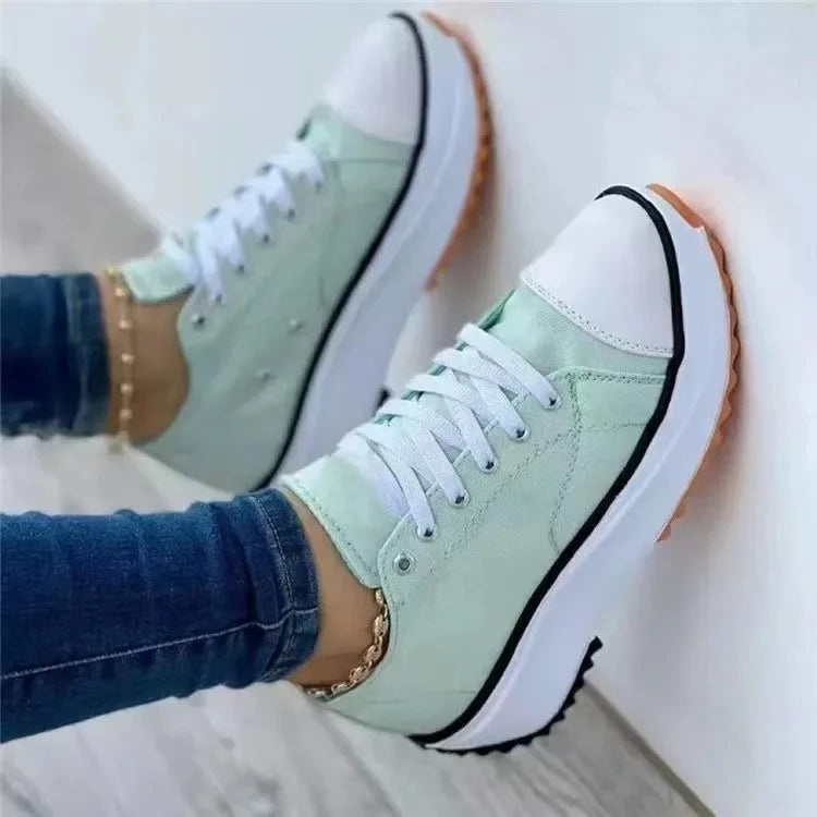 Zapatos casuales nuevos para mujer, de lona, con cabeza redonda, color liso, de caña baja y talla grande, para otoño y verano