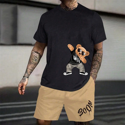conjunto holgado de verano para uso diario en pareja, pantalones cortos de manga corta para exteriores y calle, traje de verano de dos piezas para hombre