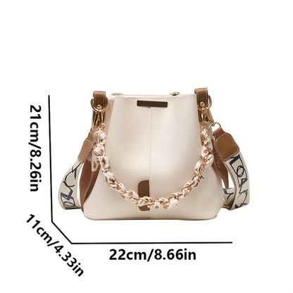 Nuevo bolso de hombro a la moda para mujer, bolso tipo cubo con cadena de cinta de gran capacidad, bolso cruzado para desplazamientos diarios
