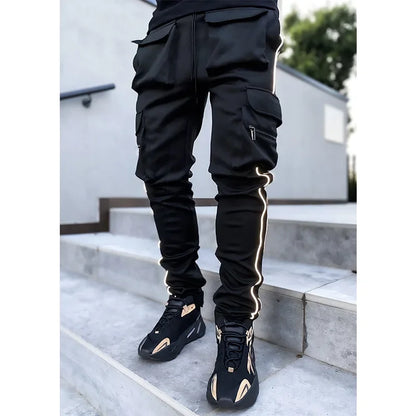 Pantalones Cargo de primavera y otoño para hombre, pantalones informales deportivos de pierna recta reflectantes