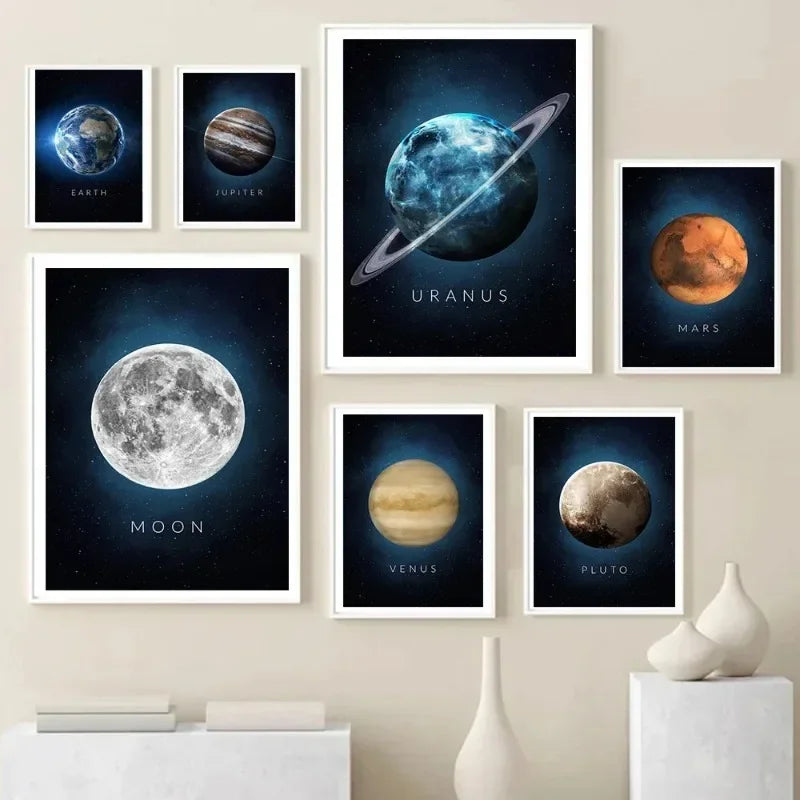 Cuadros de sol y Venus, carteles nórdicos para vivir, Saturno, Marte, tierra, Plutón, planeta, arte de pared, lienzo e impresiones, decoración de pared para habitación