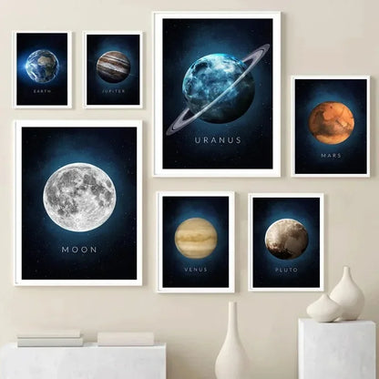Cuadros de sol y Venus, carteles nórdicos para vivir, Saturno, Marte, tierra, Plutón, planeta, arte de pared, lienzo e impresiones, decoración de pared para habitación