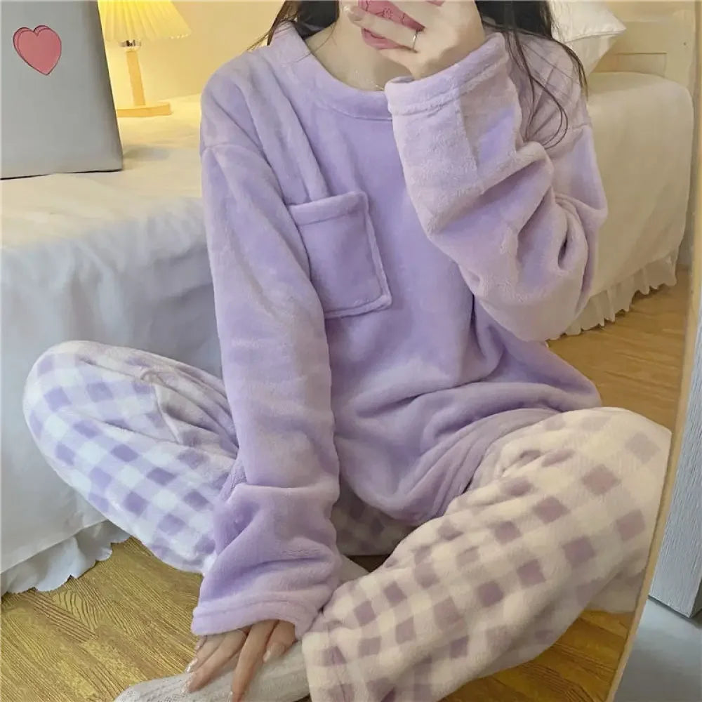 Conjunto de Pijamas gruesos y cálidos de lana para mujer, ropa de dormir de invierno