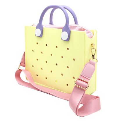 Bolso de mano morado con perforaciones  para mujer, informal, impermeable, para viajes, con abalorios, para playa y exteriores.