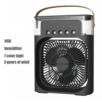 Ventilador eléctrico con nebulizador de agua, humidificador de aire, luz nocturna LED, adecuado para familias, aire acondicionado portátil, triple enfriador, refrigeración para el hogar.