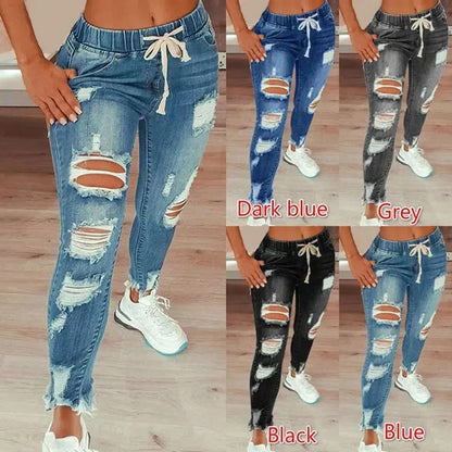 Pantalones vaqueros rasgados sexys para mujer, pantalón de cintura alta