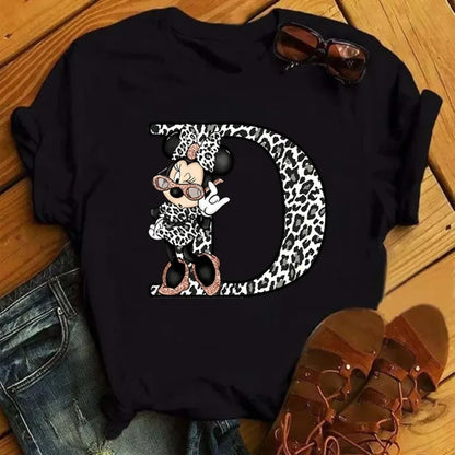 Camisetas con estampado de 26 letras para mujer, camisetas Disney 2024, camisetas casuales de verano de manga corta, camisetas gráficas para mujer, ropa para mujer