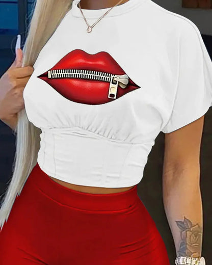 Conjunto informal de camiseta y pantalones cortos de manga corta con cuello redondo para mujer, blusa con estampado de letras de verano, pantalones cortos lisos, conjunto de dos piezas para mujer