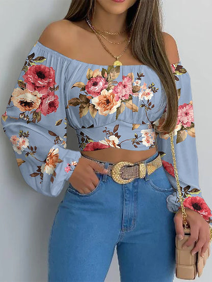 Blusa con hombros descubiertos para mujer, elegante con estampado