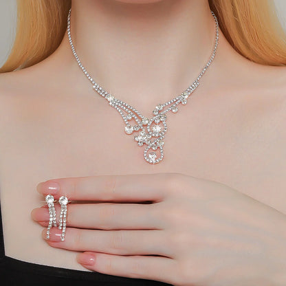 Conjunto de 3 piezas de collar y pendientes con diamantes de imitación para mujer