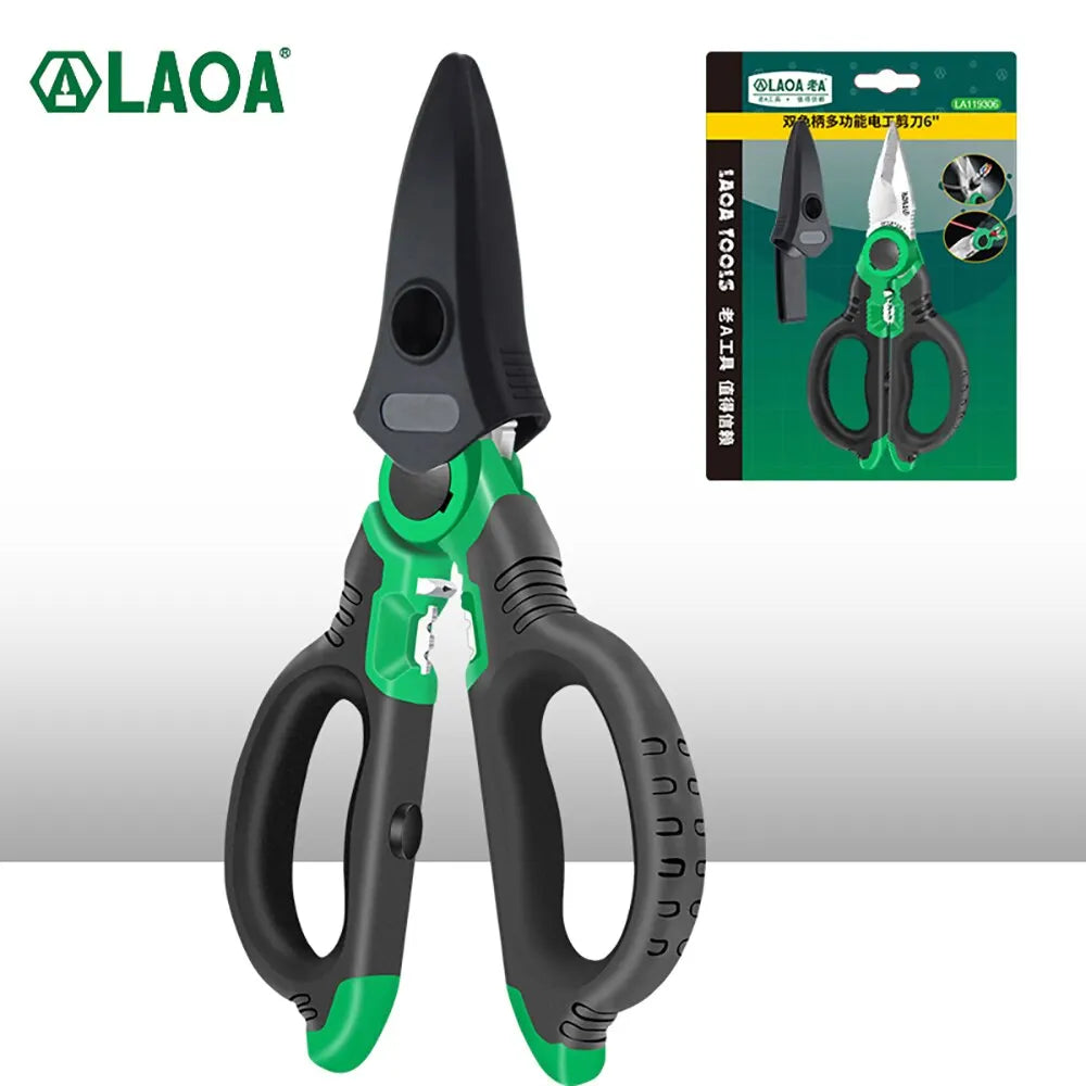 Ciseaux d'électricien LAOA 6/7/8 pouces Pince à dénuder les fils Coupe-fil Pince à sertir Poignée ouverte Ciseaux en acier inoxydable Outil de sertissage de coupe de câble
