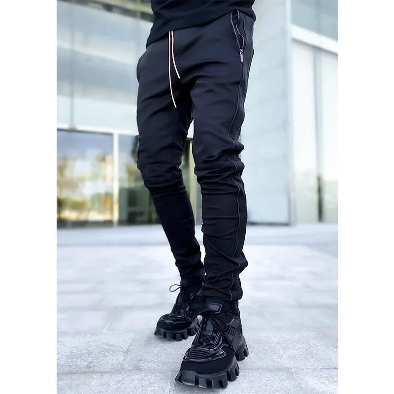 Pantalones Cargo de primavera y otoño para hombre, pantalones informales deportivos de pierna recta reflectantes