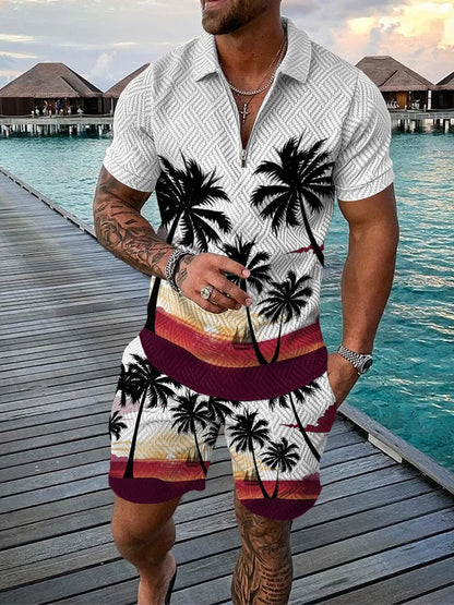 Ensemble polo et short imprimé, ensemble chemise à manches courtes oversize et short pour homme 