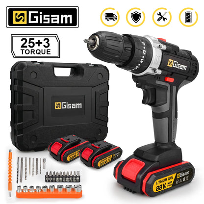 Cordless Impact Drill Electric Screwdriver Electric Hammer Mini Hand Drill Lithium-ion Battery Power Tools 88VF