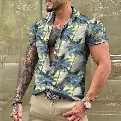 Chemises cocotiers pour hommes, chemises imprimées en 3D pour hommes, chemises de plage à manches courtes, chemisier tendance pour hommes, chemise 