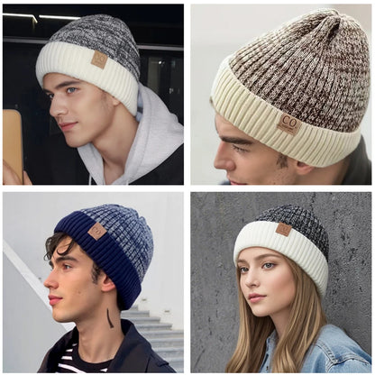 sombreros de invierno Unisex de dos tonos, añaden forro de piel, gorro cálido a la moda para hombres y mujeres