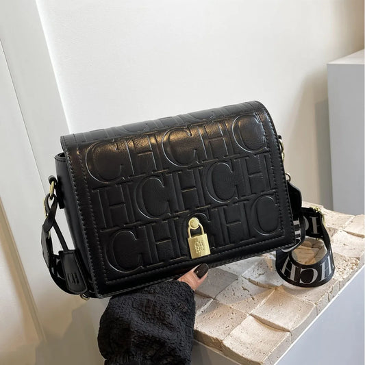 Bolso cruzado con letras en relieve de gran capacidad a la moda, bolso de hombro individual para mujer