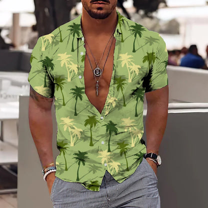 Chemises cocotiers pour hommes, chemises imprimées en 3D pour hommes, chemises de plage à manches courtes, chemisier tendance pour hommes, chemise 