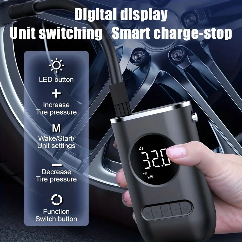 Inflador de neumáticos inalámbrico portátil, bomba de compresor de aire, Mini bomba de neumáticos eléctrica autopropulsada de mano