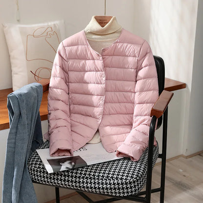Chaquetas ajustadas de plumón de pato blanco para mujer, abrigos acolchados ultraligeros y plegables, a la moda, para otoño e invierno