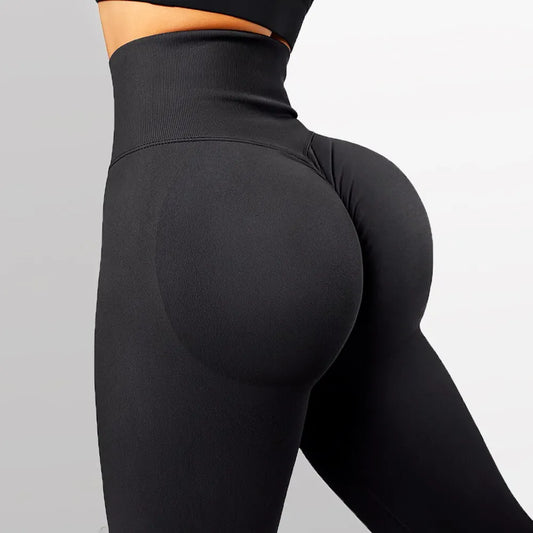 Women's seamless knitted gym fitness pants, high waist and tight hips, peach high waist yoga pants