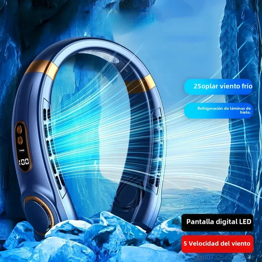 Ventilador de cuello portátil de 5 velecidades, ventilador sin aspas manos libres con 4 placas de enfriamiento LED, ventilador personal, batería de 4000 mAh, recargable por USB