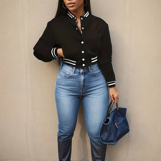 Veste de baseball à simple boutonnage pour femme printemps et automne, veste de couleur unie, style européen et américain