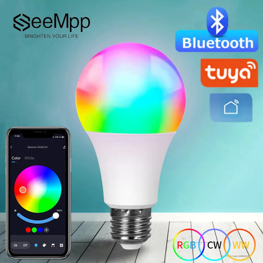 Ampoule LED E27 sans fil Bluetooth Smart Tuya APP contrôle variable 15W RGB+CW+WW ampoule LED à changement de couleur compatible avec IOS/Android 