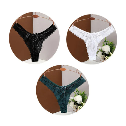 3 piezas,Tanga Sexy con espalda en T para mujer, bragas de encaje a media cintura