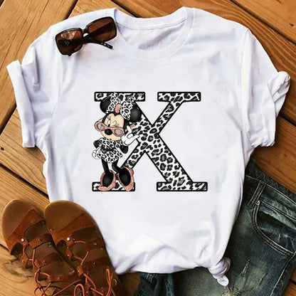Camisetas con estampado de 26 letras para mujer, camisetas Disney 2024, camisetas casuales de verano de manga corta, camisetas gráficas para mujer, ropa para mujer