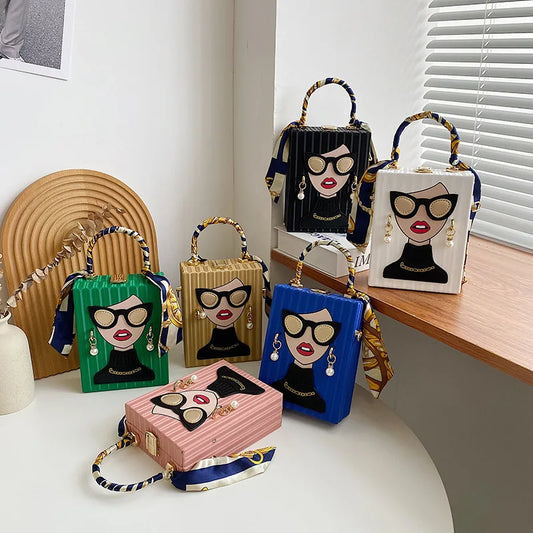 Women Hard Leather Evening Bags High Quality Hip Hop Party Shoulder Bag Luxury Designer Handbag