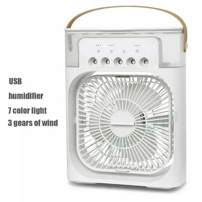 Ventilador eléctrico con nebulizador de agua, humidificador de aire, luz nocturna LED, adecuado para familias, aire acondicionado portátil, triple enfriador, refrigeración para el hogar.