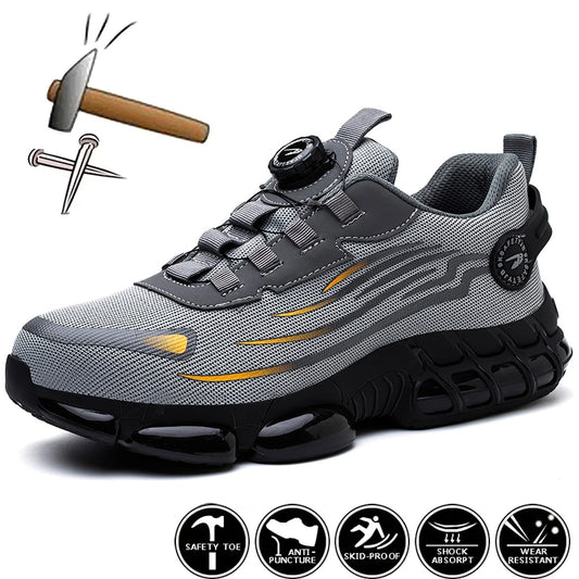 Zapatos de seguridad con botón giratorio para hombre, antigolpes y antiperforación, calzado de trabajo, calzado deportivo de seguridad a la moda, botas protectoras de seguridad para hombre.