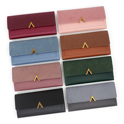 cartera larga con hebilla en forma de V para mujer, cartera triple para mujer