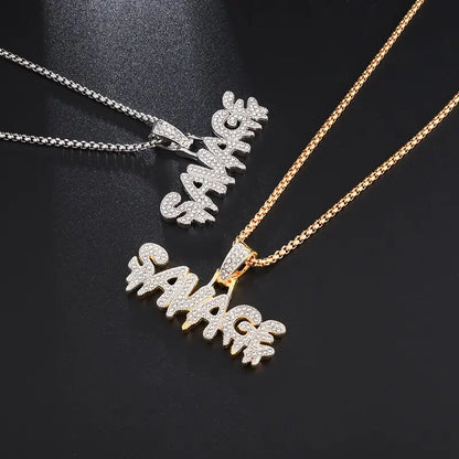 Hip Hop Ice Out Wild Alphabet Pendant Necklace Cool Jewelry for Men Women Hip Hop Rock Rap Gifts 