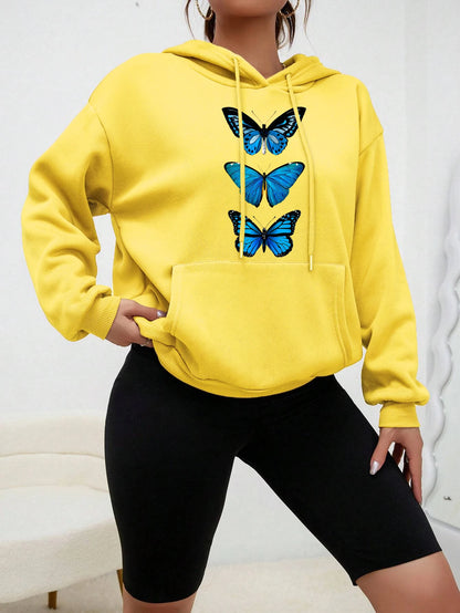 Sudadera con capucha con estampado de mariposa creativa para mujer, sudadera informal de calle, Sudadera con capucha de lana a la moda