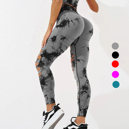 Mallas caladas sexis para mujer, medias teñidas sin costuras, cintura alta, realce de glúteos, entrenamiento, correr, pantalones elásticos de Yoga para mujer