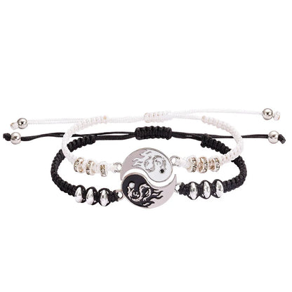 Juego de 2 o 4 pulseras y collares de Tai Chi Yin Yang para parejas, con colgante y cadena trenzada ajustable, a juego, para amantes, gargantilla.