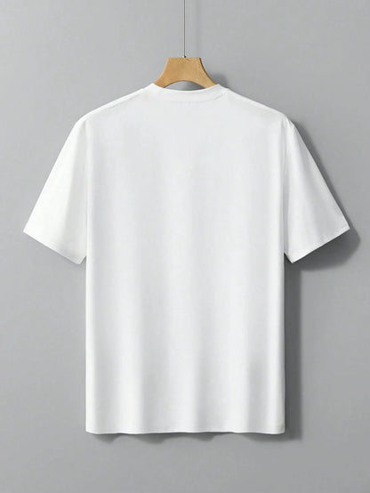 Camiseta deportiva informal de manga corta con cuello redondo y estampado  para hombre