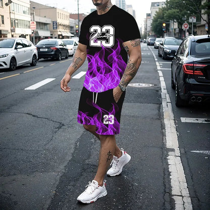 Conjunto de camiseta con estampado para hombre, pantalones cortos con estampado creativo
