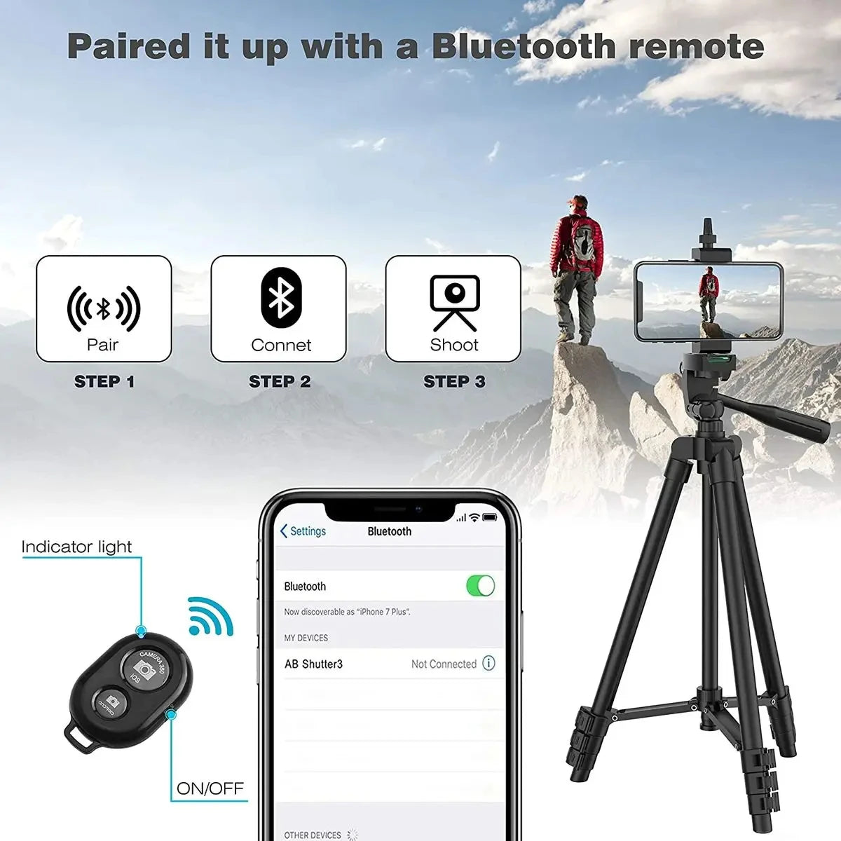 Trípode para cámara de teléfono con control remoto Bluetooth, ligero y universal para fotografía, compatible con Xiaomi, Huawei y DSLR.
